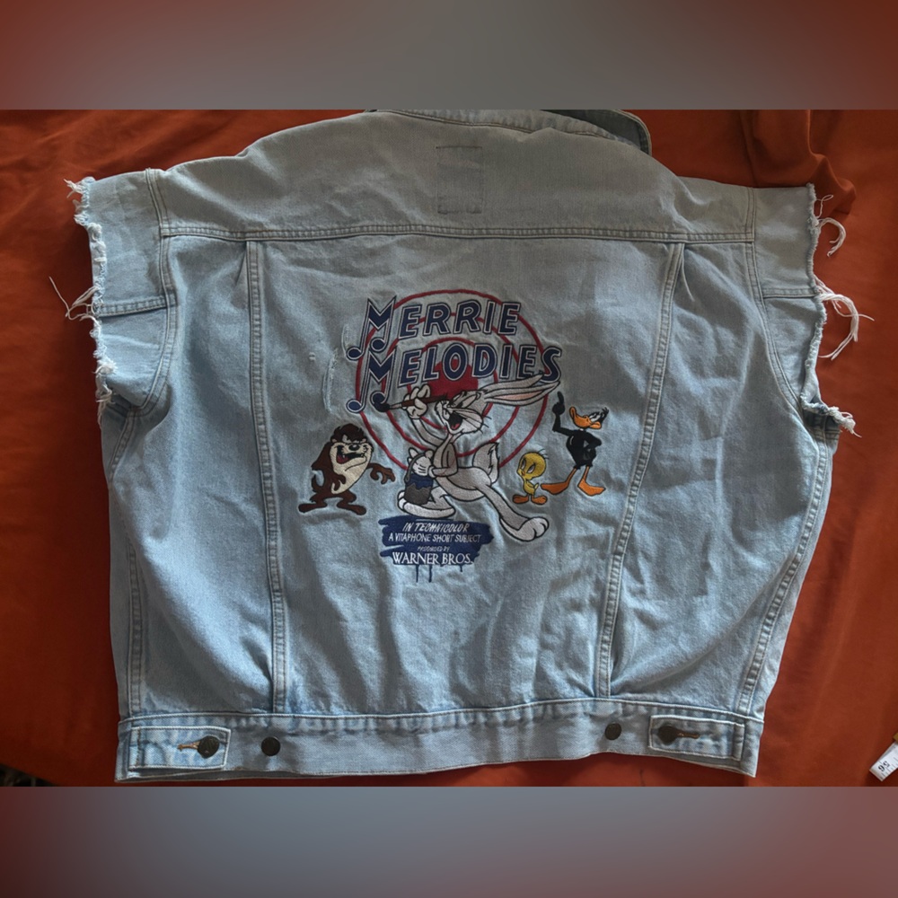 VINTAGE looney tunes Merrie Melodies denim vest Large